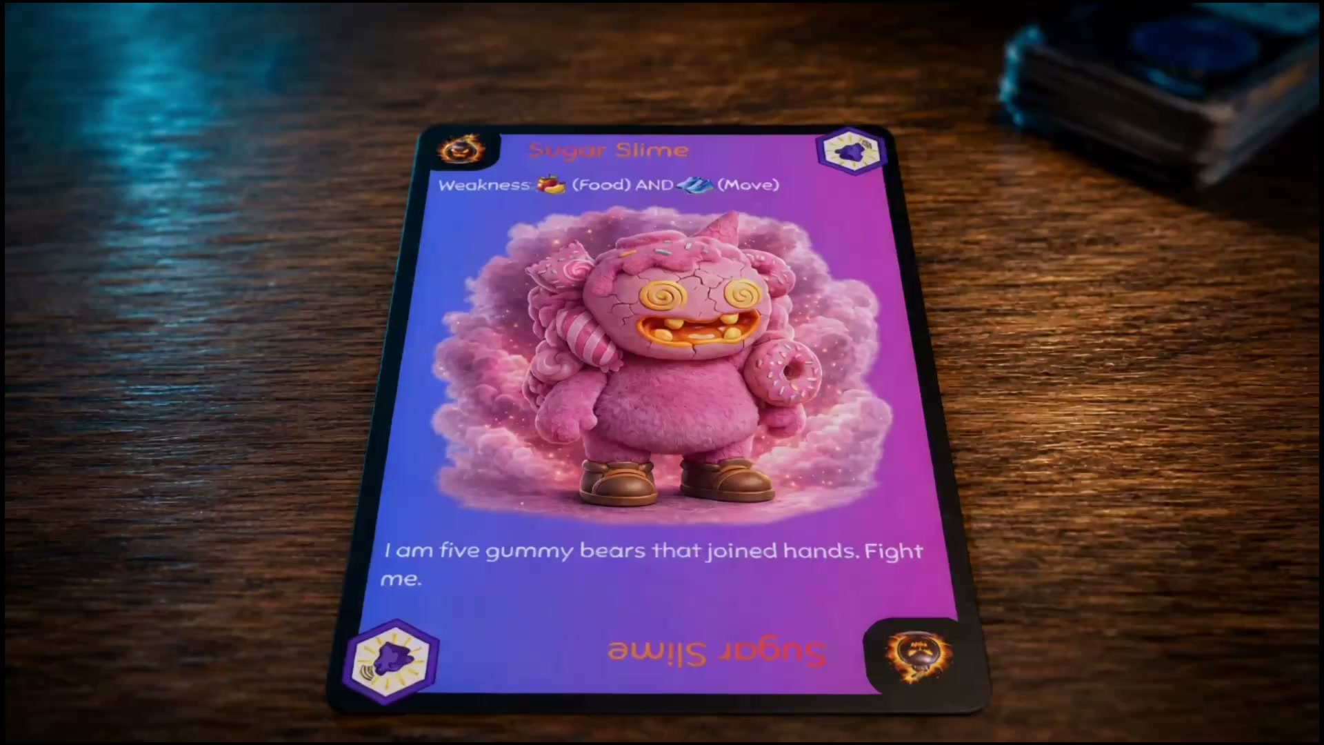 A family playing Squirrel Squad — kid mid-NOOOO as a Grump card flips